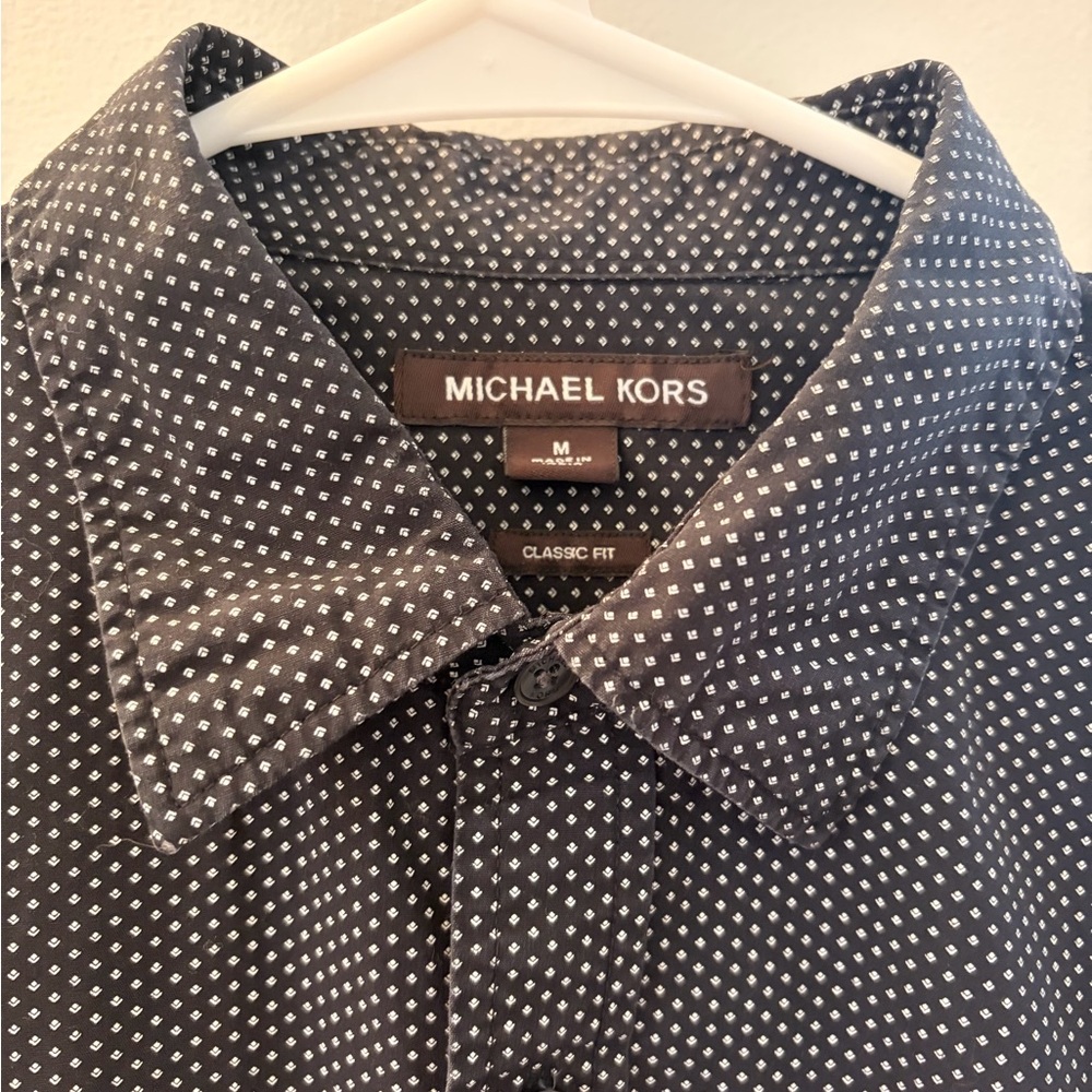 Michael Kors Men’s Black Button-Down Shirt with White Micro Print